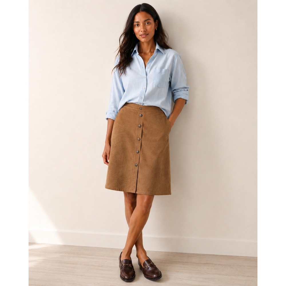 Mossimo Camel‎ Faux Suede Button Front A-Line Midi Skirt Size 8